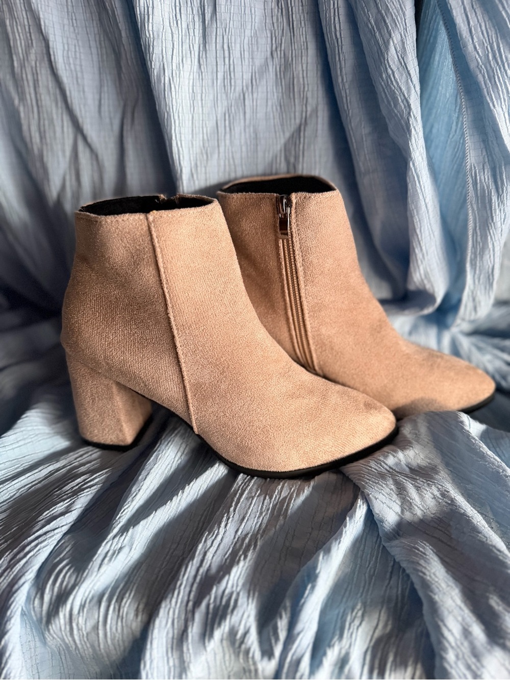 Taupe Suede Ankle Booties with Side Zip